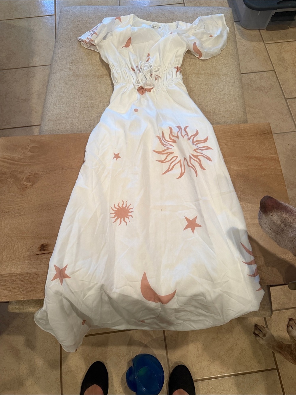 White Maxi Dress with Blush Sun & Moon Print